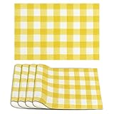 Linen Watercolor Yellow White Buffalo Check Plaid Placemats Set of 4 Yellow Gingham Table Mats Farmh