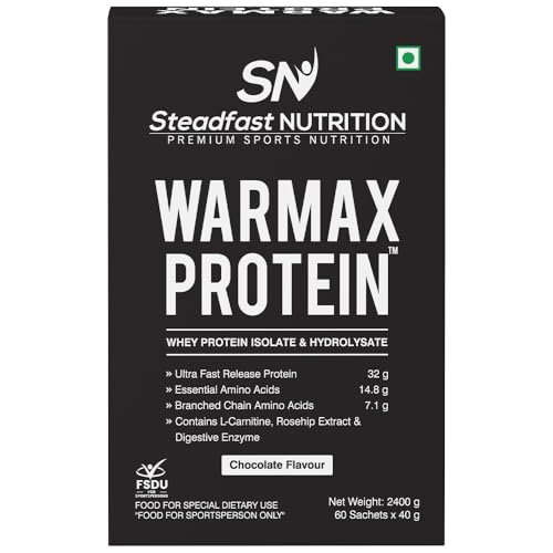 Image of Steadfast Nutrition Warmax Whey Protein Isolate & Hydrolysate Powder 32G Ultra Fast Release Protein (Chocolate 60 Sachets, 2400g)