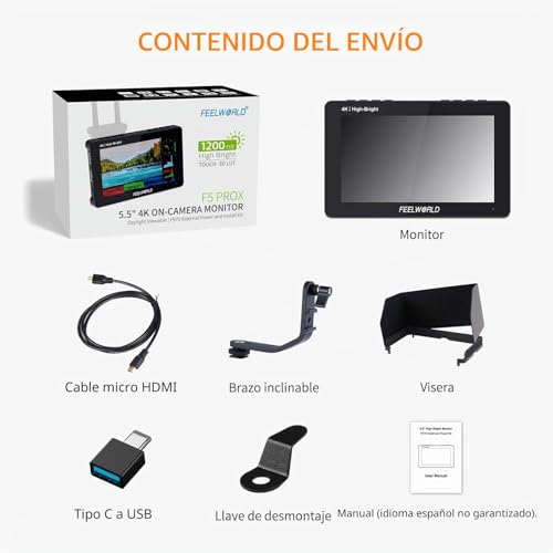 Miniatura 9 de Feelworld F5prox Monitor De Campo Para Cámara Pantalla Táctil 3d Lut De 5,5 Pulgadas Y 1600 Nits 1920x1080 Ips 4k Hdmi Monitor De Cámara Dslr F970 Kit De Montaje Externo