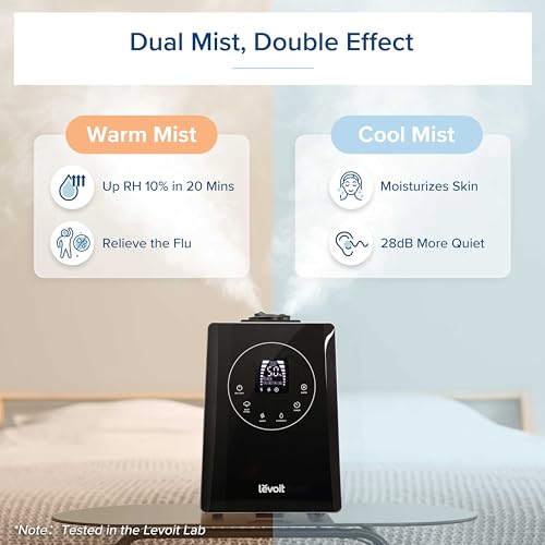 Image of Levoit LV600HH 6L Warm and Cool Mist Ultrasonic Humidifier, Rapid Humidification for Bedroom Large Room, Essential Oil Diffuser, Humidity Setting with Built-in Sensor, Auto Mode, Timer, Remote Control