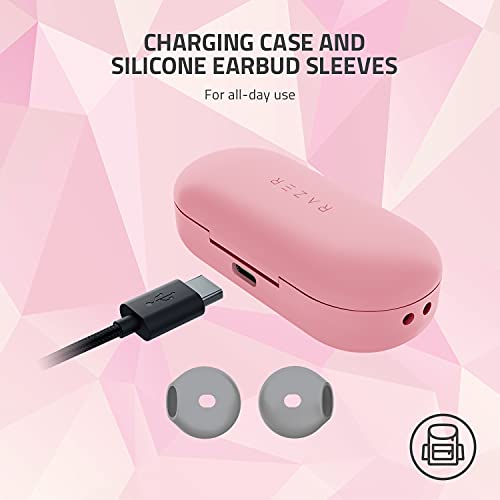 Image of Razer Hammerhead True Wireless Bluetooth Gaming Earbuds: 60ms Low-Latency - IPX4 Water Resistant - Bluetooth 5.0 Auto Pairing - Touch Enabled - 13mm Drivers - Quartz Pink