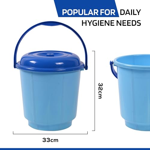 Image of Kuber Industries 3 Pcs 18 Liter Plastic Bucket for Bathroom | Water Storage Bucket | Balti for Bathroom | Plastic Bucket for Daily Use | Pink-Blue & Mink Grey