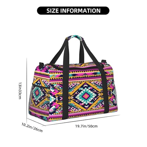 Duffle Bag Boho Aztec Print Travel Duffel Bags for Men Women with Adjustable Strap Carry on Gym Bag Overnight Weekender Bag3