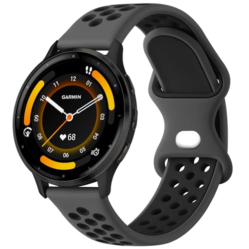 Vancle Bands Compatible with Garmin Forerunner 965 265 255 Watch Band Garmin Vivoactive 4/Venu 3/Venu 2 Soft Silicone Sport Replacement Strap for Women Men (Gray/Black)