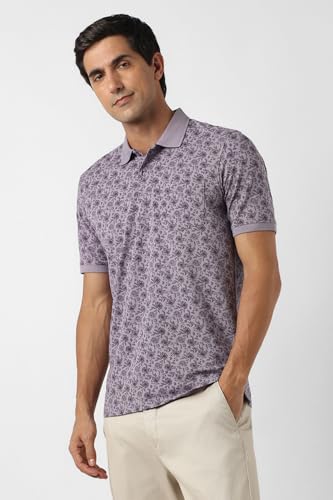 Image of Peter England Men's Cotton Abstract Floral Print Polo T-Shirt - Casual Wear | Stylish & Breathable