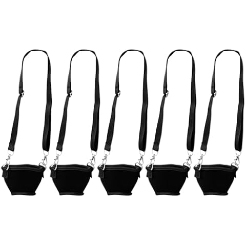 Eowluu 5Pcs Portable Cup Holder Insulator Holder Necklace Adjustable Wine Glass Lanyards Drink Holder With Neck Strap, Black Cover