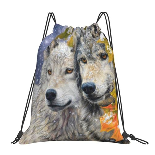 HEBSDFG Stone House Sac à dos de sport avec cordon de serrage pour femme Sac à dos de sport léger réutilisable Sac de courses, Animaux loup, Taille unique, Sac à dos de voyage