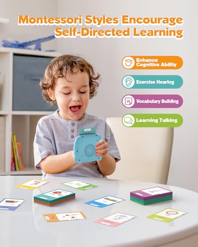 Image of Bilingual Spanish and English Talking Flash Cards for Ages 2+, Pocket Speech Therapy Tools with 512 Words, Montessori Language Learning and Autism Aids (510 Words English & Spanish Blue)