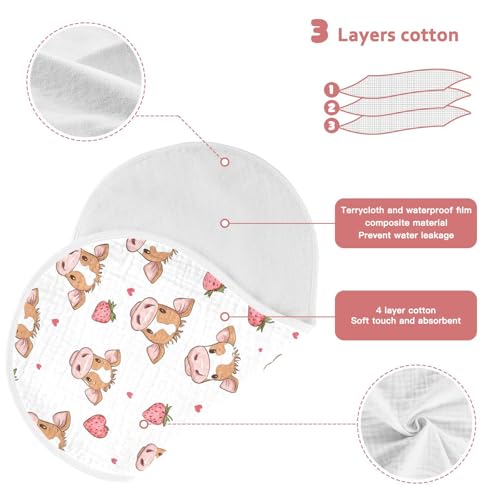 vvfelixl Muslin Burp Cloths Face Cow Pink Strawberry Baby Washcloths for Baby Girl Boys 2 Pack3