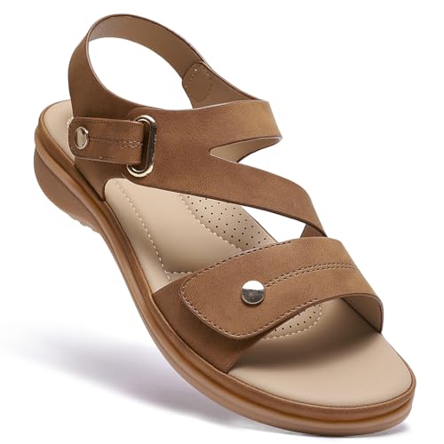 Image of Littleplum Womens Sandals Arch Support - Comfortable Flat Sandals for Women, Summer Breathable Adjustable Orthotic Walking Shoes for Beach,Travel