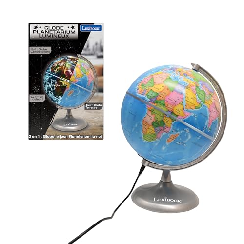 Lexibook, Globe Jour et Nuit Lumineux STEM, 2-en-1 Globe Le Jour Carte des contellations la Nuit, Bleu/Noir, NLJ185FR