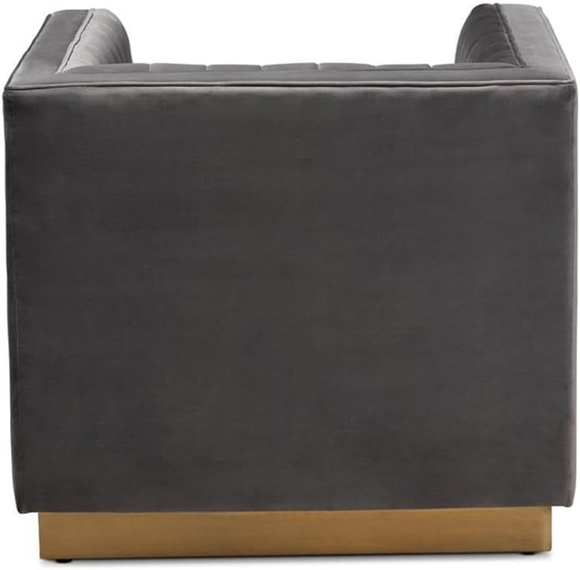 Baxton Studio Aveline Grey Velvet Gold Finished Armchair