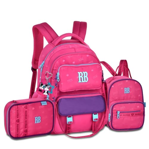 Mochila com Lancheira e Estojo Box Kit Escolar Feminino Rebecca Bonbon (Rosa)