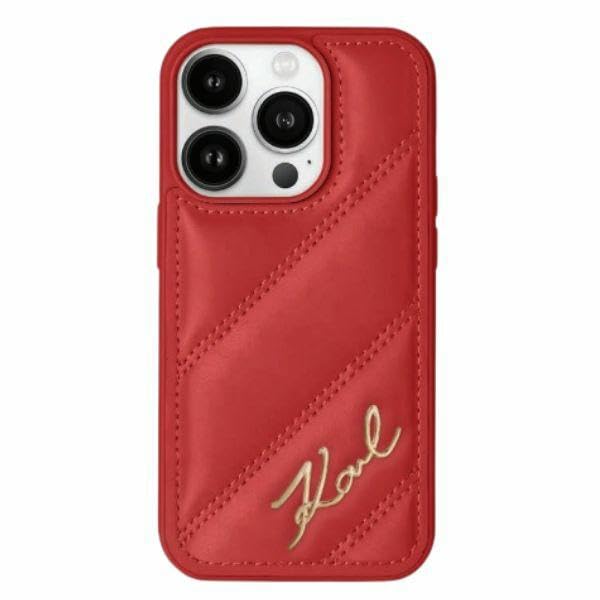 CG Mobile Karl Lagerfeld KLHCP15SPQDSMGR Coque Rigide pour iPhone 15/14/13 6,1" Rouge Diagonale Quilted Script