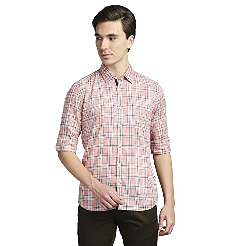 Image of Parx Men's Pure Cotton Checks Pattern Slim Fit Semi Cutaway Collar Full Sleeve Casual Shirt