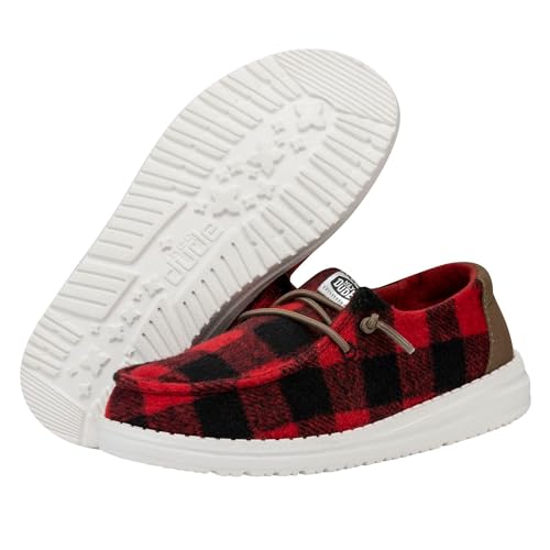 Hey Dude Wendy Youth Buffalo Plaid Red/Black Size 13 | Kids Shoes | Kids Slip-on Loafers | Comfortable & Light-Weight3