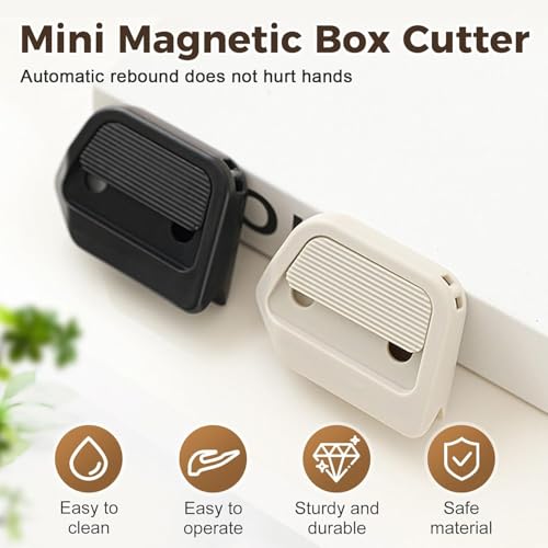 Image of 2Pcs Upgrade Auto-Retract Utility Knives,2025 New Magnetic Retractable Box Cutter with Safety Ceramic Blades & Right Angle Groove,Portable Fridge-Friendly Package Opener for Cardboard. (White 2Pcs)