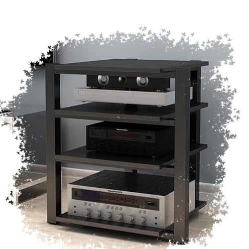 Torre de audio estéreo moderna con acabados minimalistas en negro mate para sistemas Hi-Fi premium