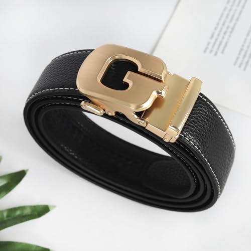 Image of Aurolran Men&Womens Leather Dress Belt Business Automatic Buckle Belt Color-Black Silver Gold