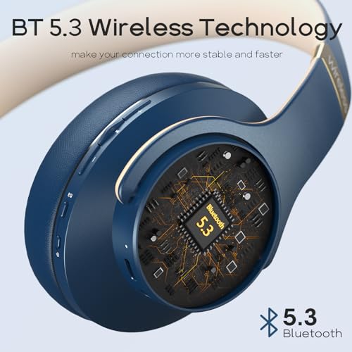 Image of DOQAUS Bluetooth Headphones Over Ear, 52 Hours Playtime Wireless With 3 EQ Modes, HiFi Stereo With Microphone and Soft Protein Earpads for Cellphone /TV /PC /Home Office (Navy Blue)
