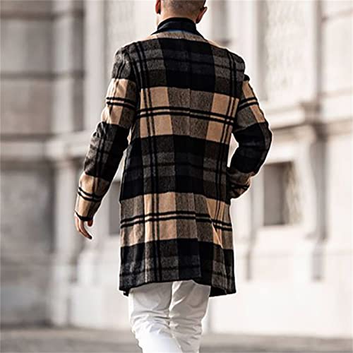 Maiyifu-GJ Men's Casual Plaid Long Trench Coat Single Breasted Notched Lapel Collar Jackets Lightweight Winter Slim Pea Coat2