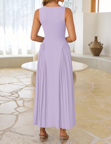 Image of ZESICA Womens 2026 Summer Sleeveless Square Neck Sundress Casual Long Flowy A Line Beach Vacation Maxi Dresses