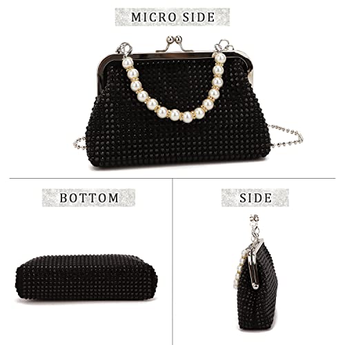 SUKUTU Women Luxury Full Rhinestone Shoulder Bag Noble Kiss Lock Crystal Messenger Bag Clutch Handbag with Pearl Beaded Chain2