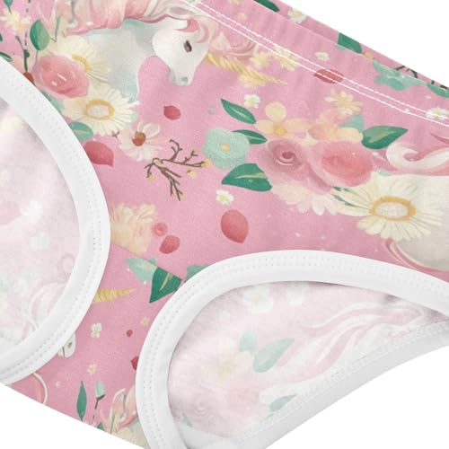 Wusikd Unicorns Flowers Girls' Underwear Cotton Pink Flowers Girls Briefs Soft Toddler Underwear 2T4