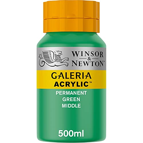 Image of Winsor & Newton Galeria Acrylic Colour - Jar of 500 ML - Permanent Green Middle (484) - Highly Pigmented Lightfast Artists' Acrylic Paints for Canvas, Wood, Fabric & Paper