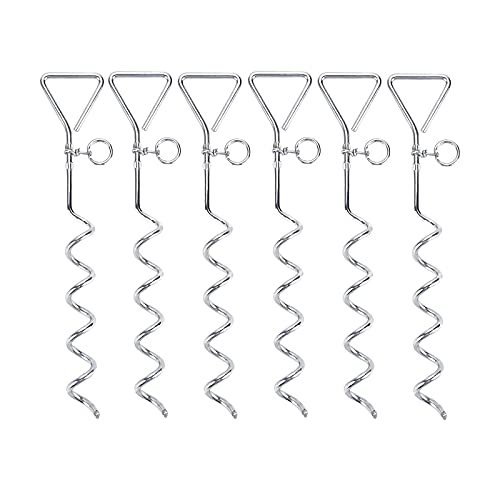 BALLSHOP 6pcs Trampoline Anchor Kit Swing Anchor 16.5 Inch Long Corkscrew Shape Steel Stakes Heavy Duty Ground Anchor Stainless Steel Trampoline Pegs Dog Stake