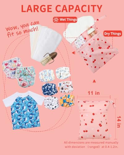 Image of babygoal Wet and Dry Pockets for Baby Nappies, Washable Travel Bags, Beach, Pool, Gym Bag for Swimsuits and Wet Clothes, with Two Zip Pockets, Girl colour: 42, 30cm x 36cm, Wet and Dry Bag
