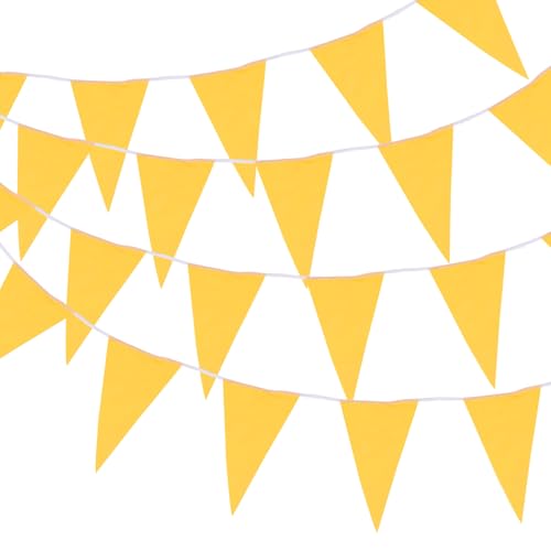 sourcing map Guirlande de fanions jaunes à suspendre avec 30 drapeaux triangulaires pour extérieur, jardin, mariage, fête d'anniversaire 30 m