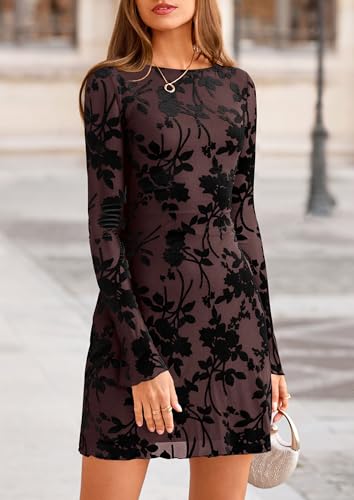Image of PRETTYGARDEN Women's Fall Floral Long Sleeve Mini Dress