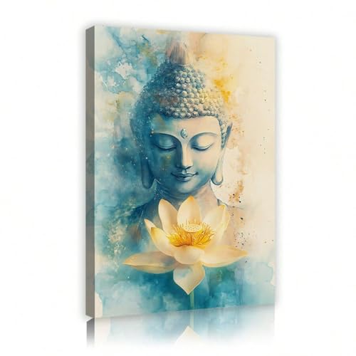 Toile murale Bouddha et fleur de lotus 80x120cm sans cadre pour salon