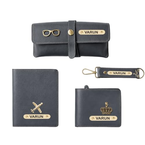 YOUR GIFT STUDIO Customized Leather Men's Wallet Gift Hamper Set | Gift for Man | Gifts for Man | Wallet Accessories Combo Set for Husband Boyfriend Father | Birthday Gift for Men (Grey)
