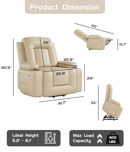 Image of GarveeHome Oversized Wide Power Lift Recliner Chair - Heat and Massage, Faux PU Leather, Adjustable Back and Legs, Electric Lift Chair Designed for The Elderly and People with Mobility impaired