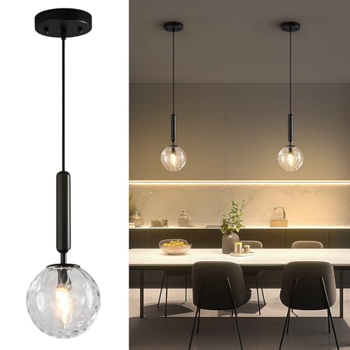 Image of Modern Black Pendant Light Hanging Fixture Light for Kitchen Island Mid Century with Globe Pendant Light Clear Glass Pendant Lighting for Living Room Bedroom Entryway (2 Pack)
