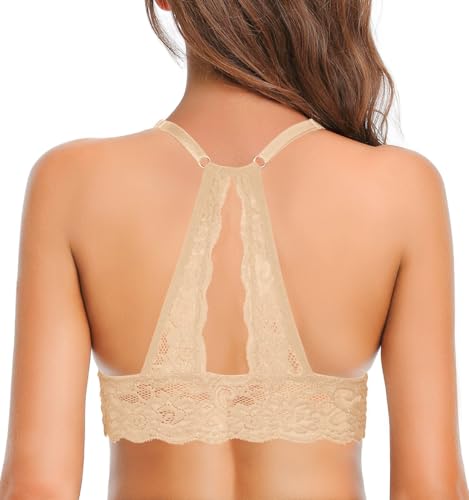 SHEKINI Damen BH ohne Bügel Bralette Damen Spitze Neckholder Triangel BH mit Abnehmbare Gepolstert Bügelloser Spitzen Bustier Sexy Racerback Crop Top Spitzenunterwäsche Frauen