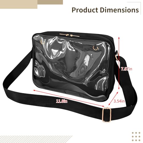Pin Display Bag, Ita Bag, Crossbody Small Purse, Black Oxford Fabric with Adjustable Strap, Large Transparent Window for Pin Display4
