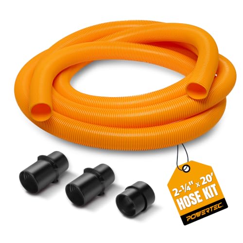 Image of POWERTEC 2-1 /2 inch x 20 ft. Shop Vac Hose Kit with Adapters for 2-1 /4 inch & 2-5 /8 inch Vacuum Ports, Vacuum Hose Kit with Hose Adapters for Wet Dry Shop Vacuum Cleaners & Woodworking Dust Collection (70480)
