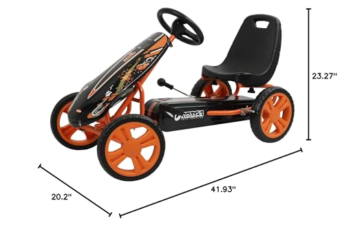 hauck Speedster Pedal Car with 3 Way Adjustable Bucket Seat, Hand Brake, and Robust Steel Tube Frame for Indoor and Outdoor Use, Orange