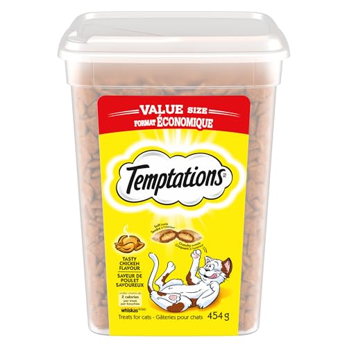 TEMPTATIONS Adult Cat Treats, Tasty Chicken Flavour, 454g Tub