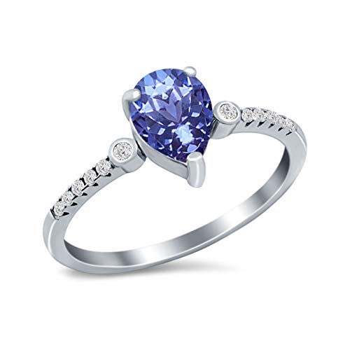 Blue Apple Co. Art Deco Vintage Style Pear Teardrop Wedding Engagement Bridal Ring Round Simulated Cubic Zirconia 925 Sterling Silver4