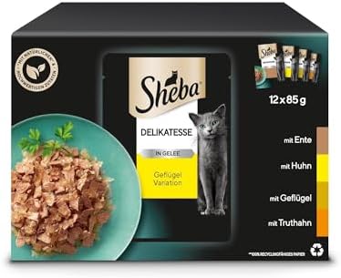 SHEBA Katzenfutter nass - 48x85g Portionsbeutel - Geflügel Variation in Gelee - Nassfutter für Katzen - 1 Großpackung