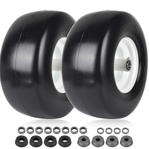 AR-PRO (2-Pack) 13x6.50-6 Flat Free Tire and Wheel - Universal 13x6.5-6 Solid Rubbe Riding Lawn Mower Tire with Rim - With 5.5-7.8 Centered Hub and 3/4 Bearings extra 5/8 1/2 Bushings