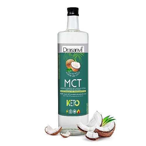 DRASANVI Aceite MCT Coco | 70 % Ácido Caprílico C8 30 Ácido Cáprico C10 | Rápida fuente de energía de fácil absorción | Ayuda en la pérdida de peso | Saciante | 1000 ml |Sin sabor