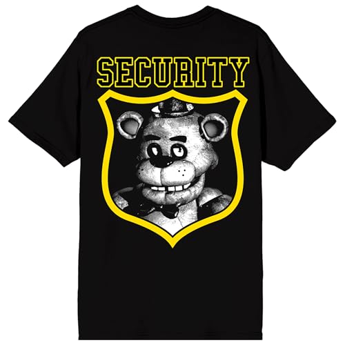 Five Nights At Freddys Security Freddy Badge Adult Black Crew Neck Short Sleeve T-Shirt-XL