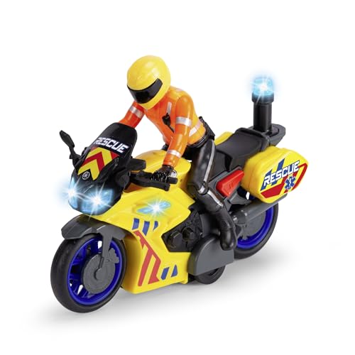 Dickie Toys Rescue Bike (17 cm) - Véhicule de Sauvetage Yamaha à partir de 3 Ans avec Friction et Figurine de conducteur Mobile, Moto Jouet pour Enfants avec...