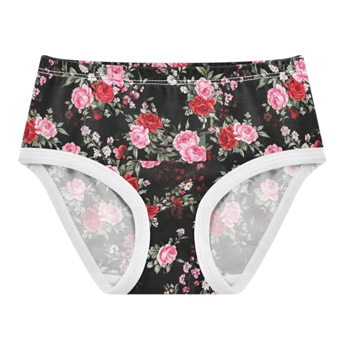 Joisal Floral Pink Red Roses Black Toddler Girls Underwear 2t Cotton Little Girl Panties Print Briefs Kids Undies