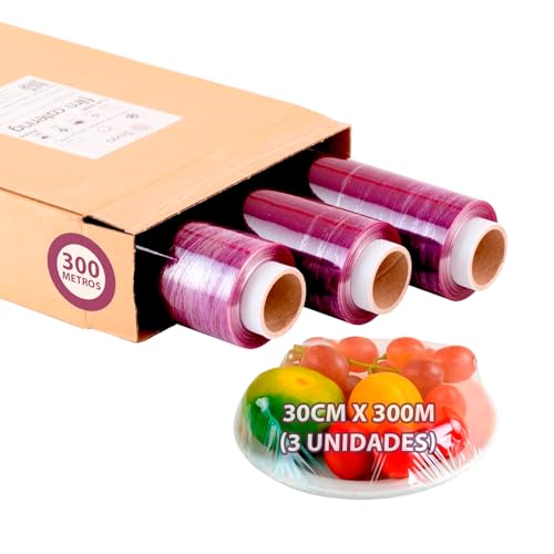 Mundo Home Papel Film Transparente Alimentario 300 metros - Papel Transparente Elástico para Cocina, Catering y Embalaje - Rollo Film Industrial (3, 30x300)